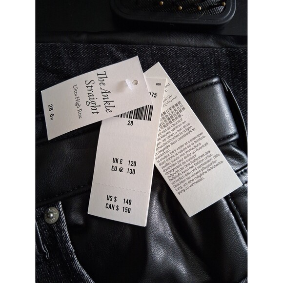 Abercrombie & Fitch 28/6 Jeans Black Vegan Leather & Denim Ultra High Rise NWT - Picture 5 of 8